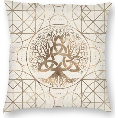 Tree Of Llife Triquetra Pastel Gold Throw Pillow Cover Home Decor Square Viking Symbol Cushion Cover 45x45 Pillowcase for Sofa