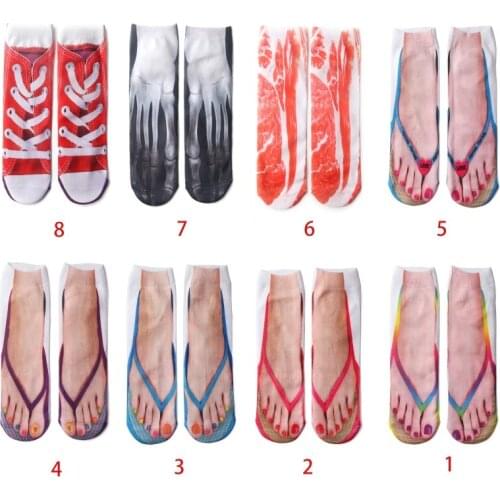Unisex Personalized Cotton Low Cut Ankle Socks Funny 3D Flip-Flops Shoes Pork Skeleton Pattern Printed Creative Hosiery