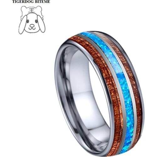 Love Alliances Blue Opal Tungsten carbide jewelry USA style 8mm carbide Koa wood couple wedding Rings for men and women gift