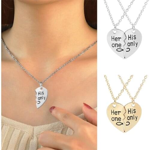 1Pair Heart shaped Necklace Couple Letter Her One His Only Neck Pendants Couple Gift Romantic Jewelry Women Charm Love Choker