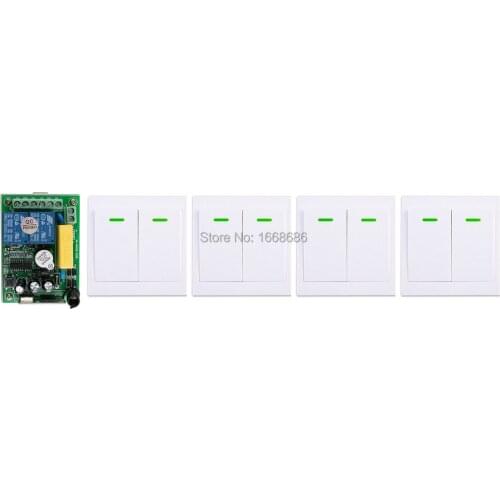 AC220V 2CH Wireless Remote Control Switch 1*Receiver +4*Wall Panel Remote Transmitters Sticky Remote Appliances Gate Garage Door