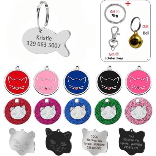 Personalized Kitten Cat ID Tag Anti-lost Puppy Dog Name Tags For Cats Dogs Collars Necklaces Free Gift Bell Pet Supplies