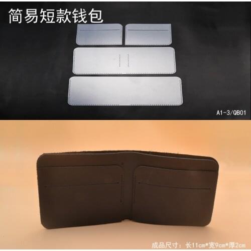 Manual leather DIY mens short cowhide simple wallet PVC version drawing template Leather tools