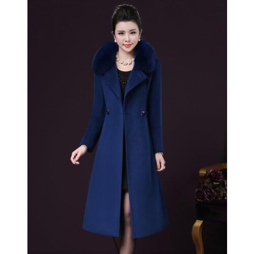 Woolen Long Coat Female Casaco Plus Size Winter Jacket Woman Coats Faux Fur Collar Abrigos Mujer Invierno 2020 KJ327 s