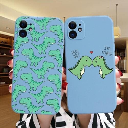Cute Dinosaur Baby Coque Fashion Silicone Case For iPhone 12 Mini 11 Pro XS MAX XR 7 8 Plus Cartoon Dragon Shockproof Blue Cover