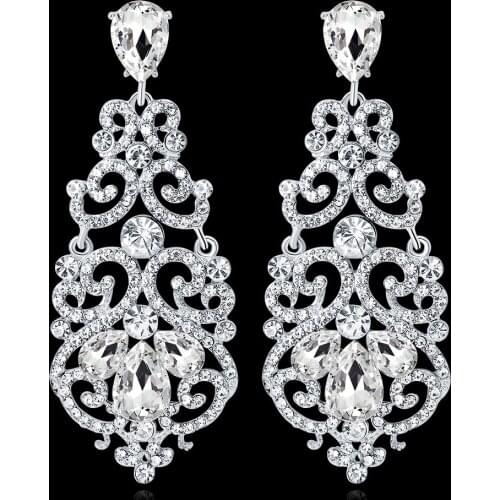Gorgeous Chandelier Wedding Long Earrings for Women Clear Color Crystal Bridesmaid Drop Earrings Party Jewelry BA039