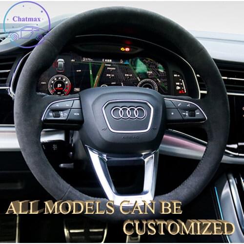 Embroidery Alcantara Car Steering Wheel Cover For Audi A4 Q5 Q5L Q7 Q8 2012-2015 2016 2017 2018 2019 2020 Hand Sewing Custom