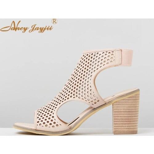 Shoes Women Sandals Adult Female Super High Square heel Buckle Solid Mature Fashion Novelty Casual Leisure 2019 Nancyjayjii