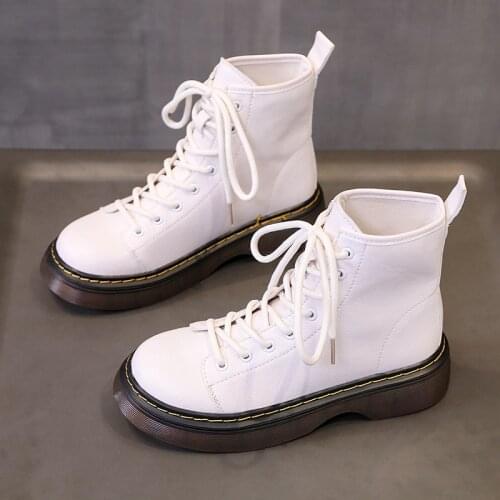 Autumn Winter Motorcycle Ankle Platform Boots 2021 Fashion Womens Martins Boots Ladies Shoes Black PU Leather Shoes Botas Mujer