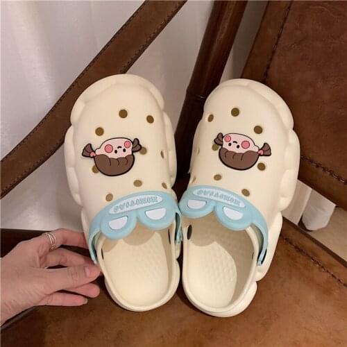 Womens Sandals Cloud Shape Cartoon Girl Button Thicken EVA Sole Light Leisure Beach Garden Hole Shoes for Ladies Flat Slippers