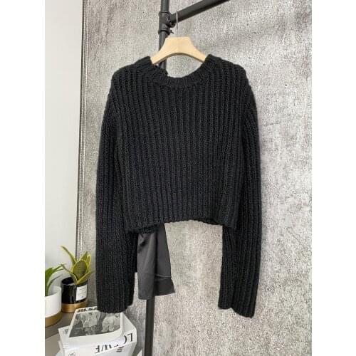 Ladies 2021 fashion new long sleeve sexy casual solid color back bow sweater 1219