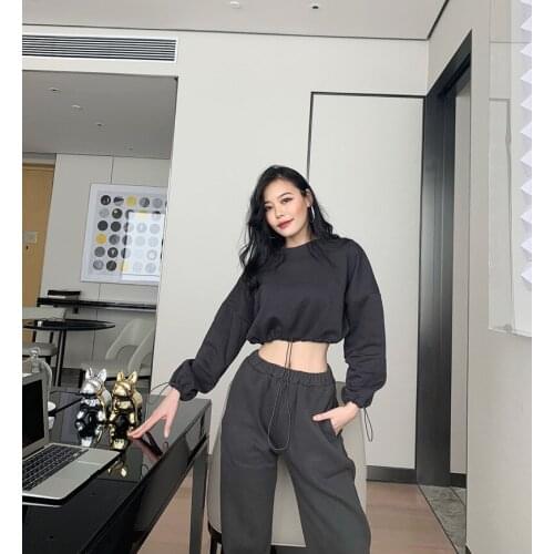 Autumn Winter Women Crop Top and Pants Two Piece Set Tracksuit Basic Solid Color Outfits Sweatshirt Pullover Joggers 2 Piece Set