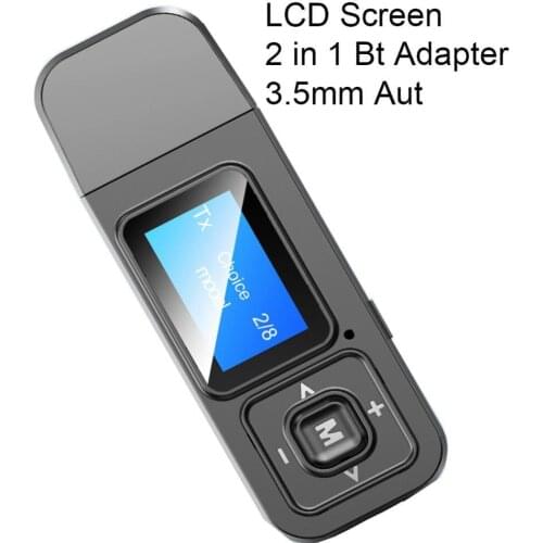 LCD Digital Display Car 3.5mm 2 in 1 Bluetooth5.0 Receiver Transmitter Adapter