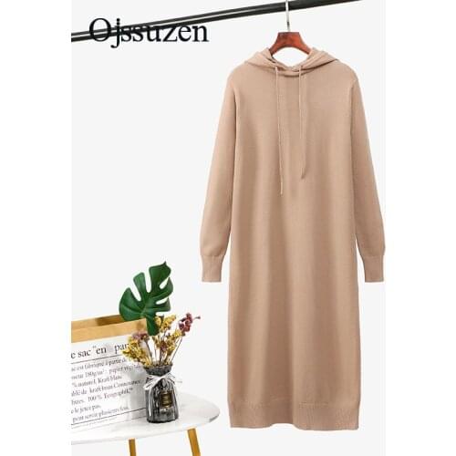 Winter Womens Oversize Sweater Dress Long Large Size Female Knit Dress Black With Hood Sweaters Ladies Warm Clothes Soft Woman