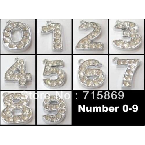 50pcs/lot 14mm Number Zinc Alloy Rhinestone Charm Pendants Mixed 0-9 You Can Choose Letter Free Shipping