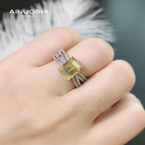 AINUOSHI Rectangle 7x9mm Emerald Cut Simulated Lad Created Diamond Engagement Rings Gift For 925 Sterling Silver Gemstone Rings