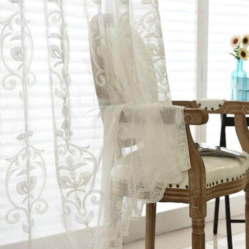 White Sheer Voile Curtain for Bedroom Floral Embroidered Organza Delicate Country Rural Tulle Drapes Tende M212C