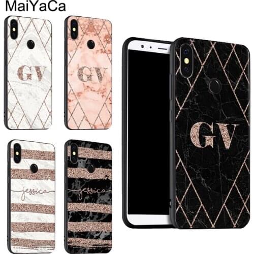 ROSE GOLD GEOMETRIC MARBLE NAME INITIALS For POCO X3 Case For Redmi Note 9 Pro 8 7 8T 9S 9A 9C For Mi Note 10 Lite 9T A3 Coque