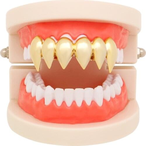 Grillz Hip Hop Mens 6 TopTeeth GRILLZGold Silver Color False Teeth Grillz Bump Lattice Dental Grills For Women Body Jewelry
