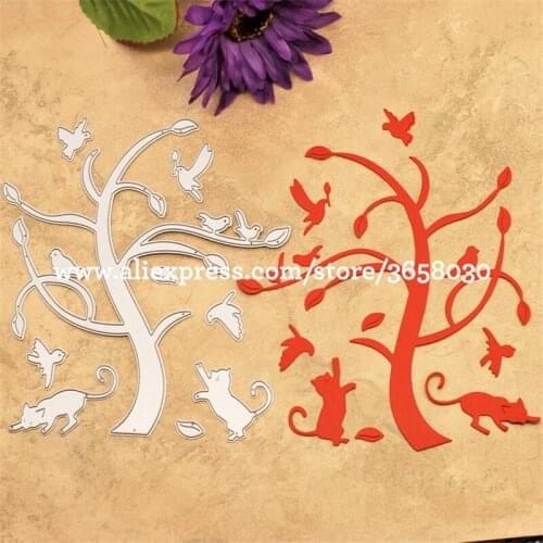 Cats Birds Tree Metal Die cutting Dies For DIY Scrapbooking Photo Album Decorative Embossing Folder Stencil Die Cut 8072509