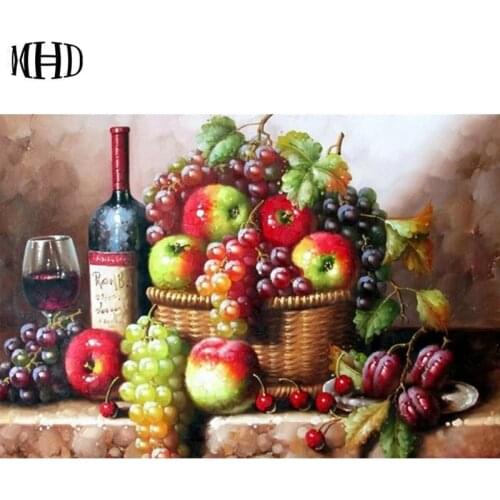 MHD Full Square Round 3D diy Diamond Embroidery Fruit Icon 5d Diamond Embroidery Resin Rhinestone Embroidery Mosaic Grape