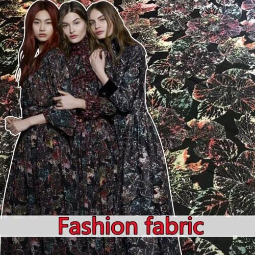 Fashion Big-name Fabric Camellia Withered Leaves Pattern Polyester Digital Printing Show High-definition Clothing Fabric