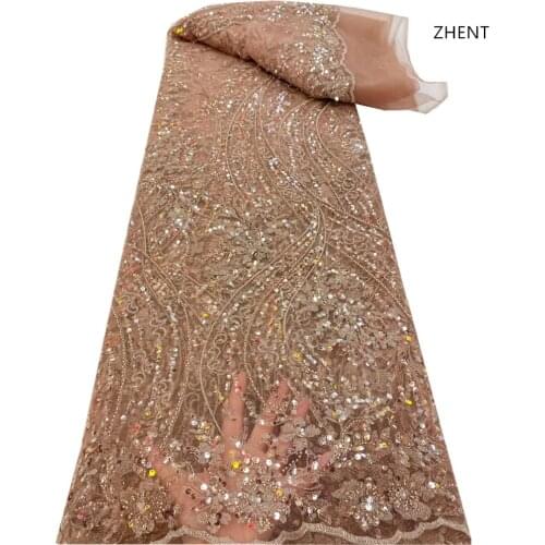 2021 Latest African Lace Fabric Embroidered Nigerian Sequins and bead Lace High Quality French Lace Fabric For Wedding RF-390