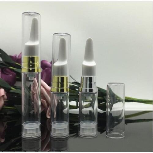 10ML clear Plastic Airless Bottle silver/gold Long Press Pump Lotion/Emulsion/Eye Serum/Essence Skin Care Cosmetic Packing