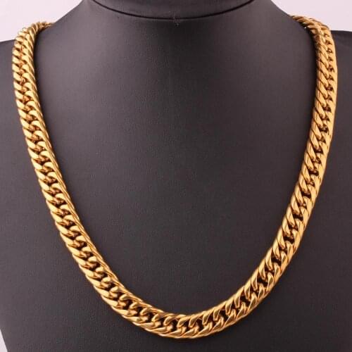 Tiasri 11/13mm Gold Color Hip hop Man Necklace Bracelet High Quality Stainless Steel Chain Cuba Miami Link Choker Wholesale