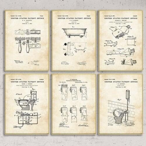 Industrial style Toothpaste Toilet Paper Patent Poster Vintage Canvas Print Wall Art Picture Painting Modern Bathroom Decoration