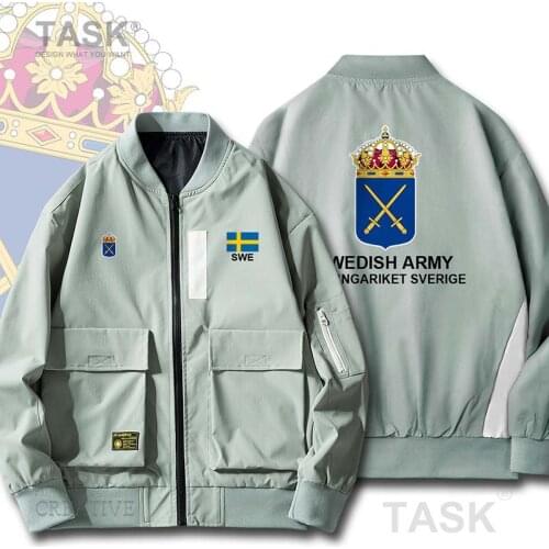 Bomber Military Biker Jacket Army Sweden Sverige Swedish Swede SWE country baseball jacket Male Casual Fashion Motorcycle jacket