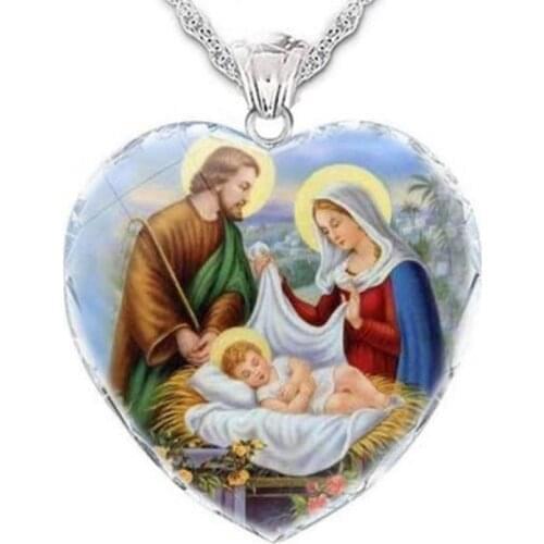 Exquisite Fashion Creative Elegant Crystal Glass Woman Necklace Virgin Mary and Jesus Blessing Baby Pendant Charm Jewelry 2021