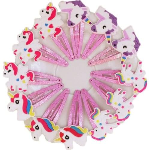 10pcs/lot 4 Colors Glitter Unicorn Hairclips Cartoon Animal Baby Hair Clips Cute Plastic Hairpins Kids Headwear Hair Accessories
