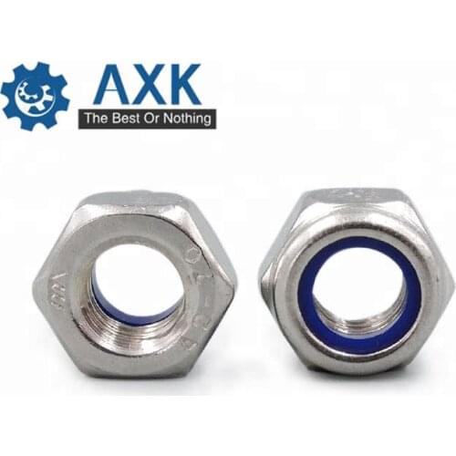 2/5/25pcs M2 M2.5 M3 M4 M5 M6 M8 M10 M12 M16 304 Stainless Steel Black Hex Nylon Insert Lock Nut Self-locking Nylock Nut Locknut