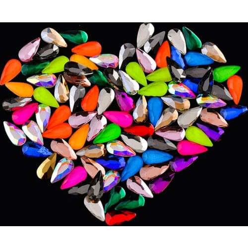20p Neon color 4x8mm pear flatback glitter stone crystal glass nails Rhinestones jewels Nail Art Decoration Manicure Accessories