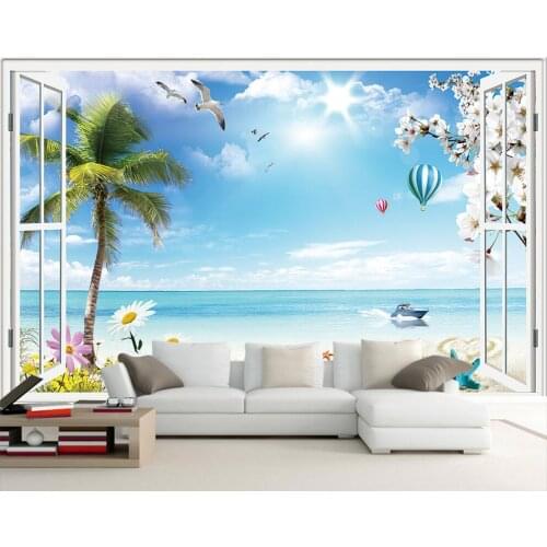 Custom photo 3d room wallpaper mural seaside scenery outside window painting 3d wall murals wallpaper for living room walls 3 d