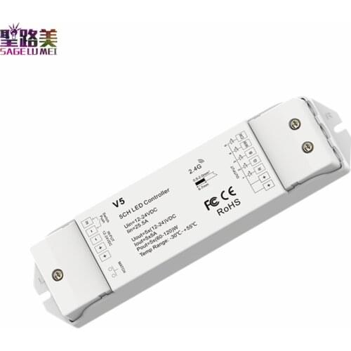 5CH*5A 12-24VDC CV Controller(Push Dim) V5 RGB+CCT High Power Controller V5 Low pressure controller For LED RGB+CCT LED strip