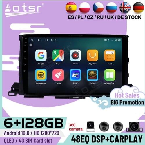 6+128G Carplay Android 10 Player For Toyota Highlander 2013 2014 2015 2016 2017 2018 GPS Navi Car Radio Video Receiver Head Unit