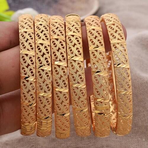 6Pcs/set Butterfly Afro Bangles Gold Color Bangle For Women Dubai Bride Wedding Bracelet African Arab Jewelry Middle East