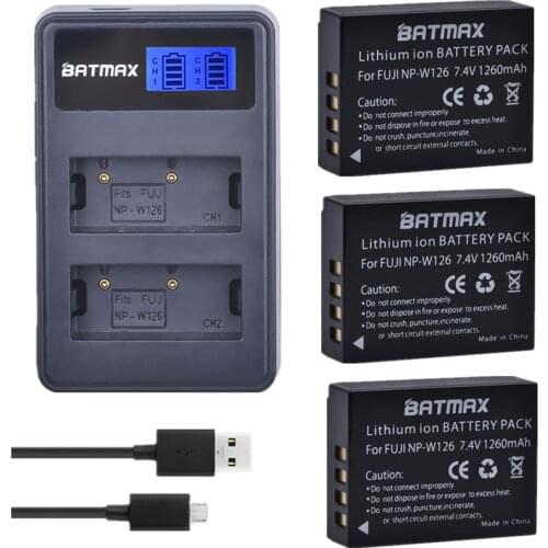3x NP-W126 NP W126 Battery+LCD USB Dual Charger for Fujifilm FinePix HS30EXR HS33EXR X-Pro1 X-E1 X-E2 X-M1 X-A1 X-A2 X-T1 X-T20