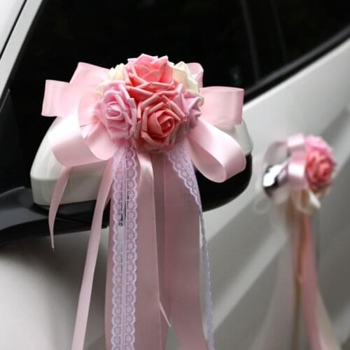 Car Door Handle Flower Wedding Party Festival Supplies 1PC Rearview Mirror Decorations Flower for Wedding Bride Groom Car
