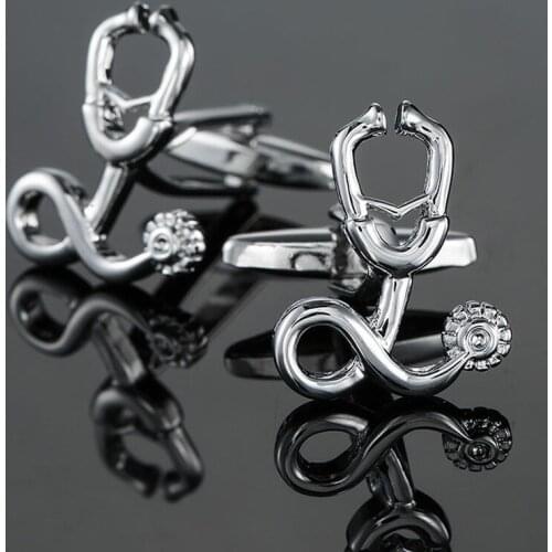 Free delivery, high quality copper cuff links, new fashion silvery stethoscope cuff links are the best gifts for doctors
