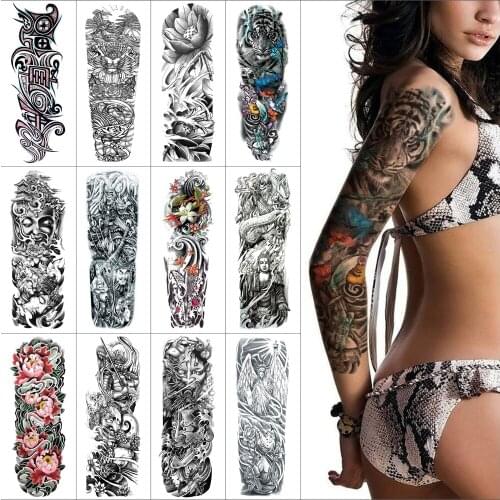 Large Temporary tattoo sticker Full arm Fake tattoo flower tiger False light Black waterproof fake tattoo for men women