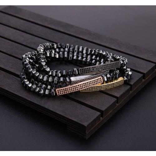 Diffone 2020 Trendy Real Natural Hematite Stone Bracelet Bar Setting Zircon Bracellet Male Wrist Braclet Viking Jewelry Bileklik