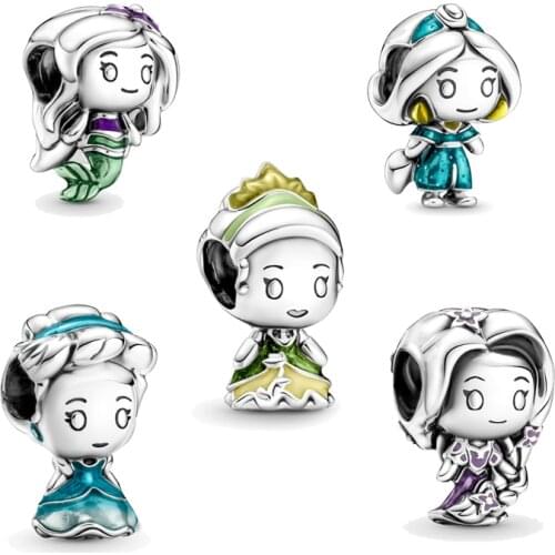 Fits Pandora Bracelet Original 925 Sterling Silver Jasmine Mermaid Princess Charm Beads for Jewelry Making Women Kralen 2021 New