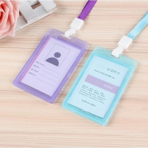 5.4x8.5cm Transparent Plastic Work Card Holder with 1cm Lanyard Name ID Card Cover Case Staff Access Card Badge Holder Sleeve