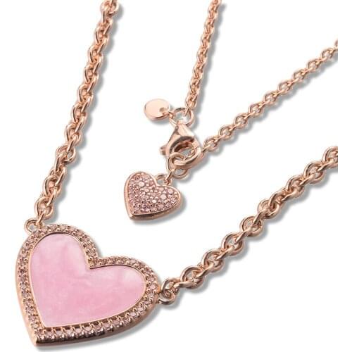 CKK Silver 925 Jewelry Pink Swirl Heart Collier Necklace For Women Gift Sterling Charms Original Pendant