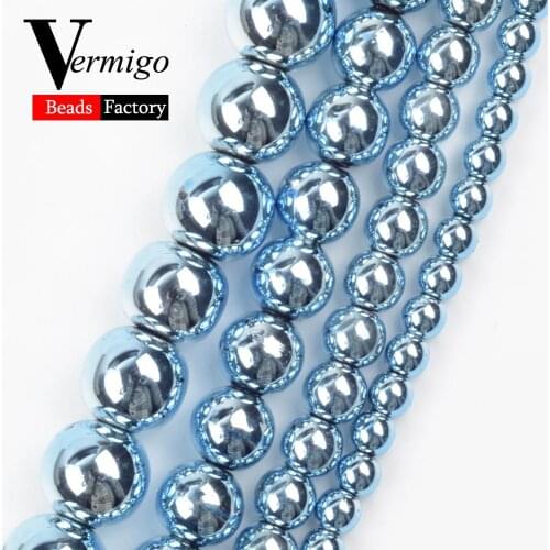 Natural Stone Plating Blue Hematite Mineral Beads For Jewelry Making 3 4 6 8 10mm Round Spacer Beads Diy Handmade Bracelets 15"