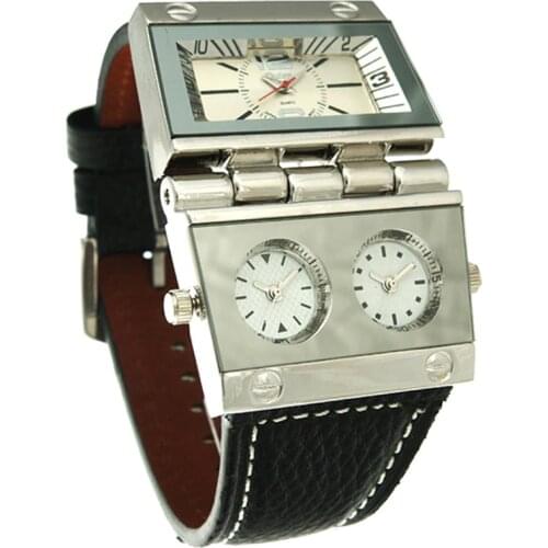 Hot classic Mens business military watch genuine leather luxury double movement quartz watch oulm 9525 branded army wristwatch