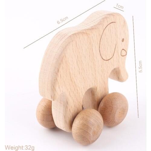 2PCS Elephant Shape Beech Wooden Animals Car Non-to Ecofriendly Safe For Children Teething Chewable Wood Handmade Teether Toys